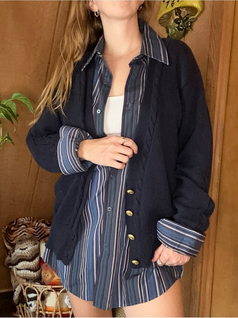 80s Vintage Yarnworks Navy Nautical Cardigan | Medium